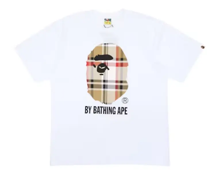 BAPE A Bathing Ape Check by Bathing Tee1G30-110-044-WHITE-BEIGE Men's Shirt