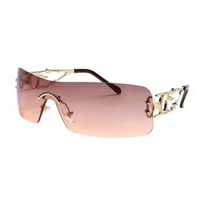 Y2K Rimless Sunglasses for Women Men, Rectangle Vintage 90s Shades, UV400 Protection Retro Eyewear