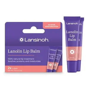 Lansinoh Lanolin Lip Balm, 2 Pack, 0.25 oz Each, Ultra-Moisturizing Lip Care with Natural Lanolin for Dry, Chapped Lips