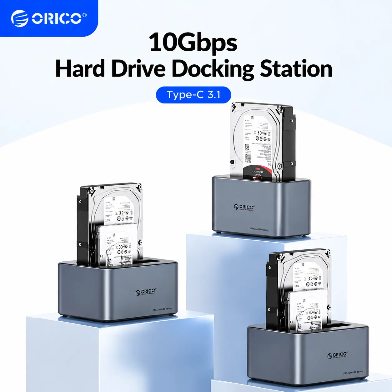 ORICO Hard Drive Docking Station Aluminum USB C to SATA 3.0 (6 Gbps) Hard Drive Enclosure for 2.5/3.5 Inch SSD HDD UASP Supported with 12V 2A Power Supply Max Up to 18TB (6616C3)