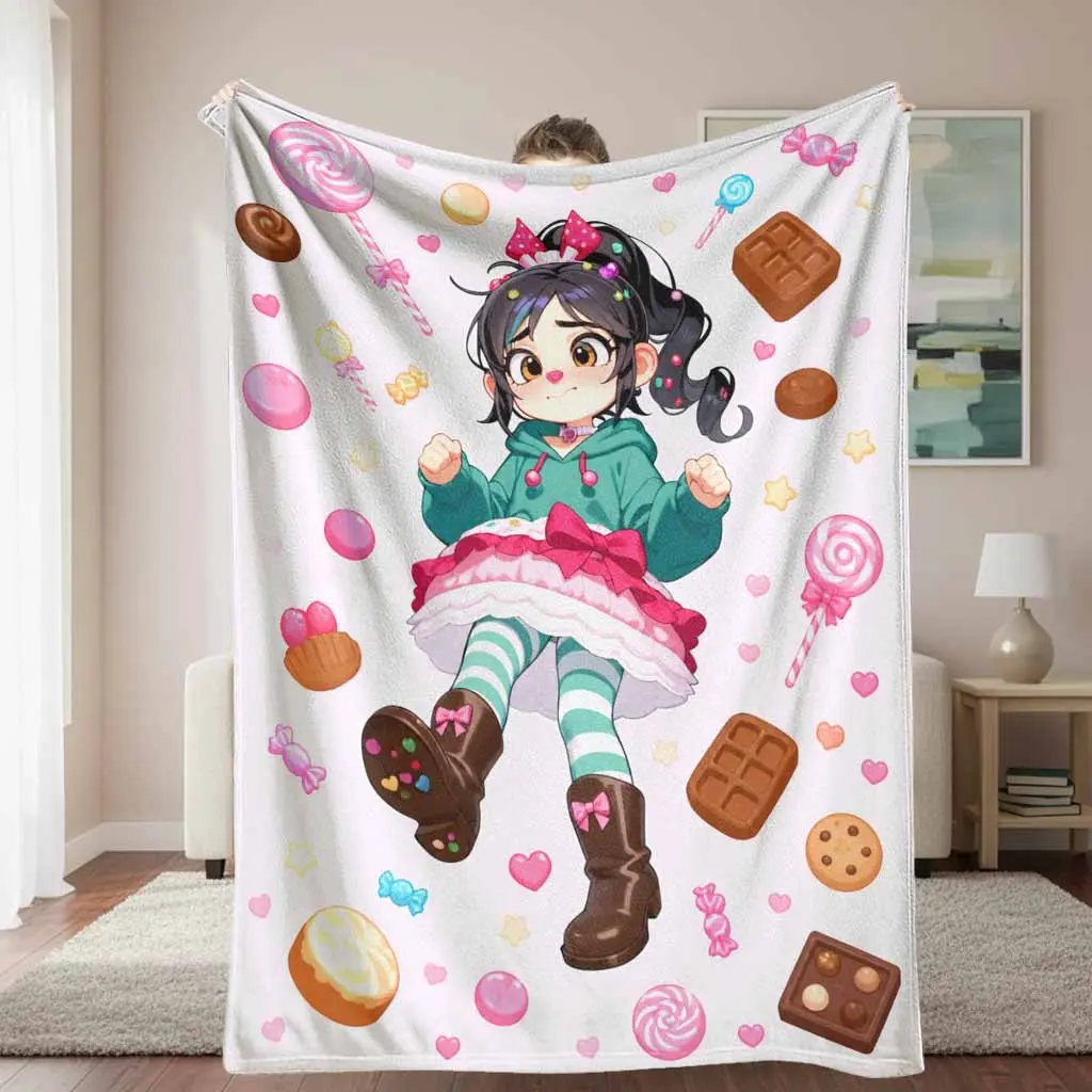 Anime Girl Candy Themed Flannel Blanket Vibrant Sweet Dessert Pattern Ultra Soft Lightweight Warm Cozy Texture Perfect For Bedroom Living Room Couch Throw Bedding Gift Ideas
