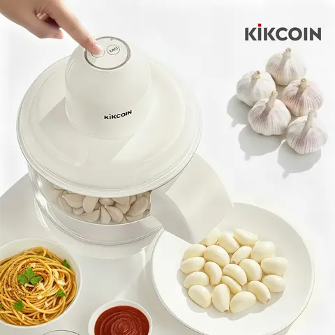 [Kikcoin] Automatic Potato & Garlic Peeler - Compact Rechargeable Cord-Free Kitchen Appliances, Durable Vegetable Slicer, Smooth Smart Kitchen Aid with Simple Controls, Stress-Free Cream White Home Utensil (Handles Grapes & Garlic Easily, New Year)