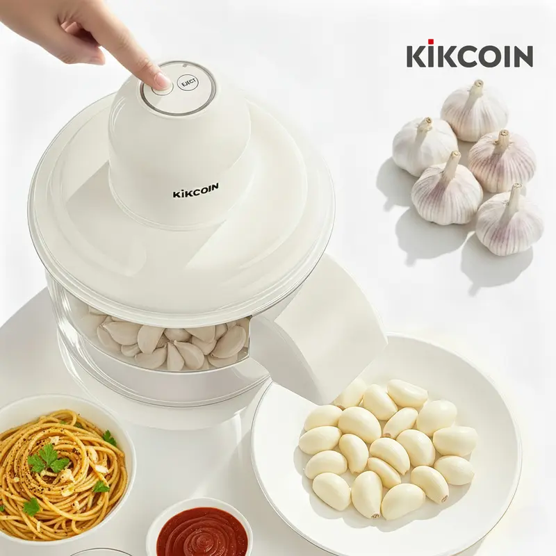 [Kikcoin] Automatic Potato & Garlic Peeler - Compact Rechargeable Cord-Free Kitchen Appliances, Durable Vegetable Slicer, Smooth Smart Kitchen Aid with Simple Controls, Stress-Free Cream White Home Utensil (Handles Grapes & Garlic Easily, New Year)