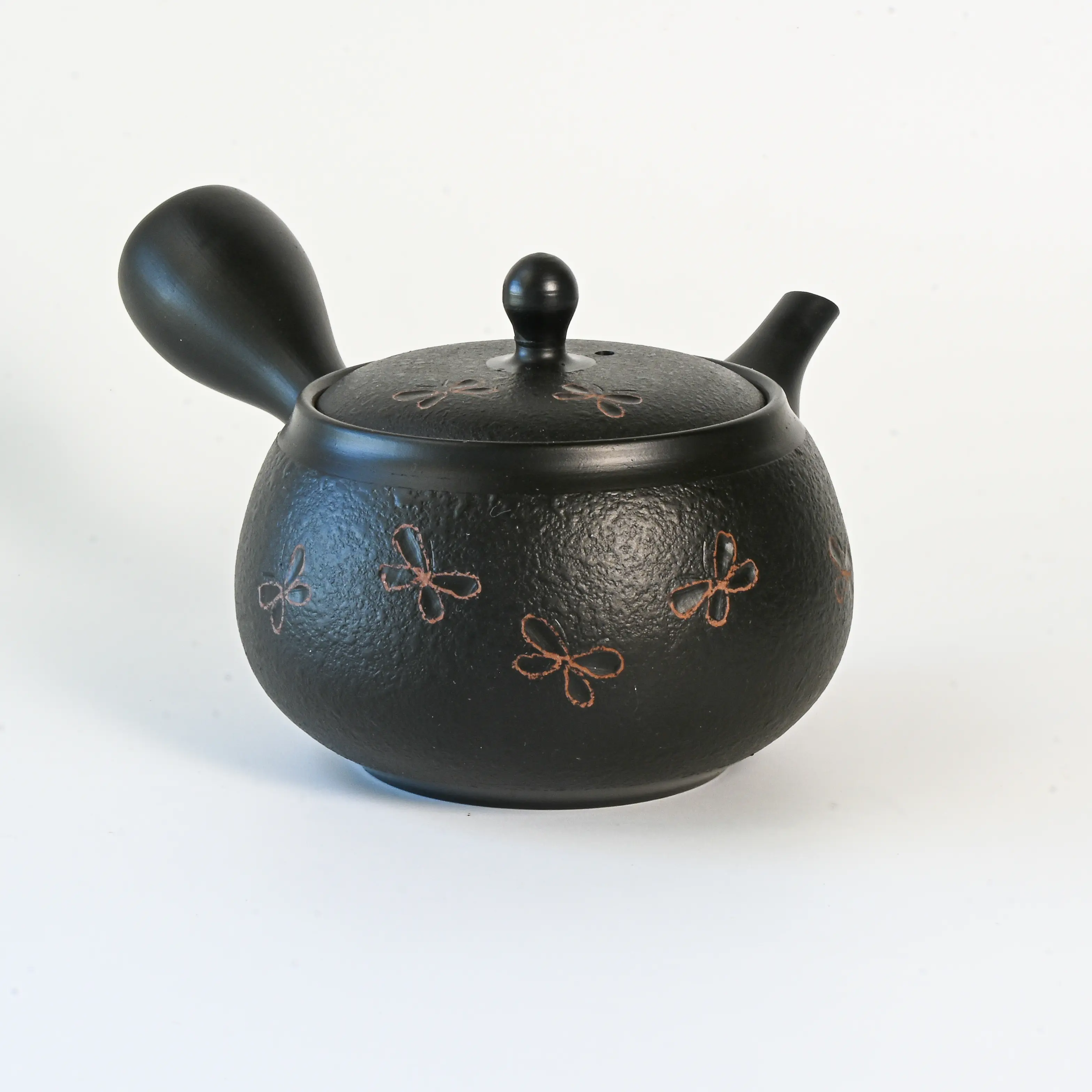 Handmade Black Textured Kyusu Teapot: Japanese Loose Leaf Tea Strainer (11.5 fl oz/340ml)