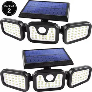 Solar Lights Outdoor with 3 Modes,3000LM Three-Head Motion Sensor Wall Light, 74 LED Lights 270° Wide Angle Lighting,for Garden, Courtyard, Street, Garage, Terrace, Porch Lighting