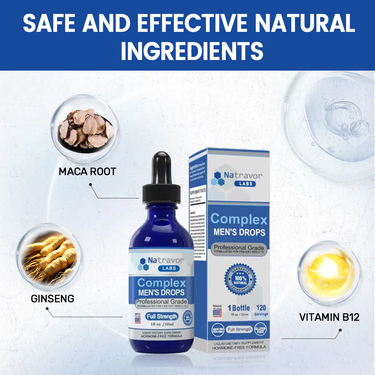 3-in-1 100% vegetarian Vitamin B12 male drops,Black Maca,Panax Ginseng black maca