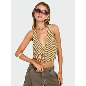 Priella Plunge Halter Top Yellow Stripe