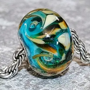 Glass lampwork bead for European style bracelet - Lagoon Waves