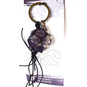 Healing Amethyst Keychain with Raw Amethyst and Rose Quartz Beads