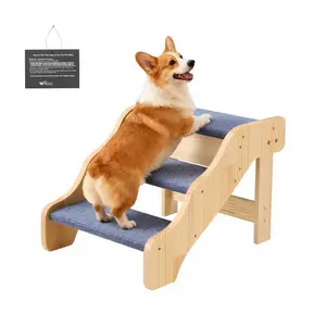 Wooden Pet Stairs, 3-Step Dog Stairs For High Beds, Sofa & Cars, 150 lbs Load Capacity, Non-Slip Surface, Stable Cat & Dog Step Ladder For Small Medium Large Older Pet Puppy Essentials