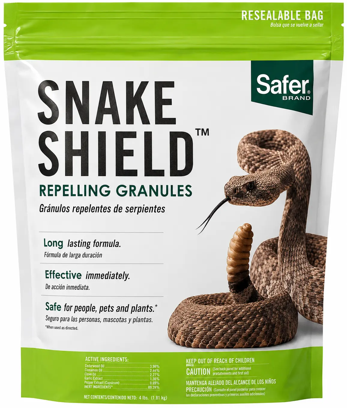 Outdoor Snake Repellent Granules for Yard and Garden Protection, Natural Oil Based Barrier Against Venomous and Non-Venomous Snakes, 4 lb Shed Residential, Active Ingredients, Creates Scent Barrier, Discourages Snake Entry, Effective Immediately, Humane N