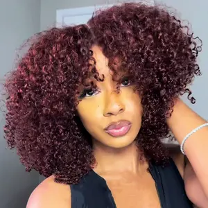 UNice 250% Density Reddish Brown Fluffy Layer Burmese Curly Wig No Slip Glueless Pre-cut 7x5 HD Lace Closure Human Hair Wigs with Layer Finger Coil Ends 16 Inch Beginners Friendly Natural Looking #SpringStatements
