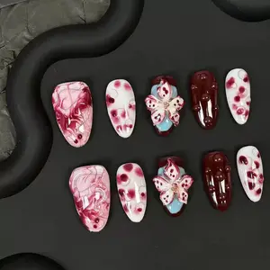 E147 Premium European and American handcrafted wearable nail tips .Handmade Coffin Almond Nail Art Kit Press on nails