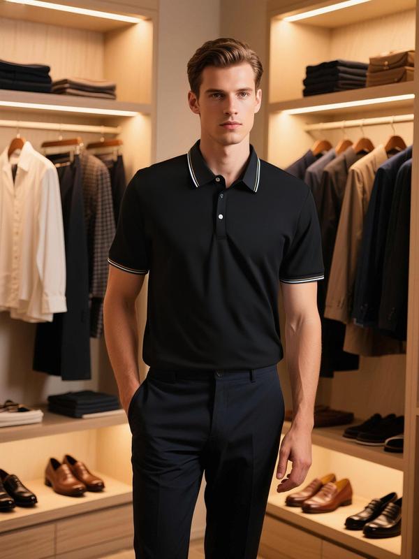 LIFE KEEPS MOVING Men's Regular Fit Solid Color Buttoned Sports Polo Shirt, Short Sleeve Turn-Down Collar Top, Suitable for Golf Outdoor Activities, Casual Comfortable Breathable Menswear