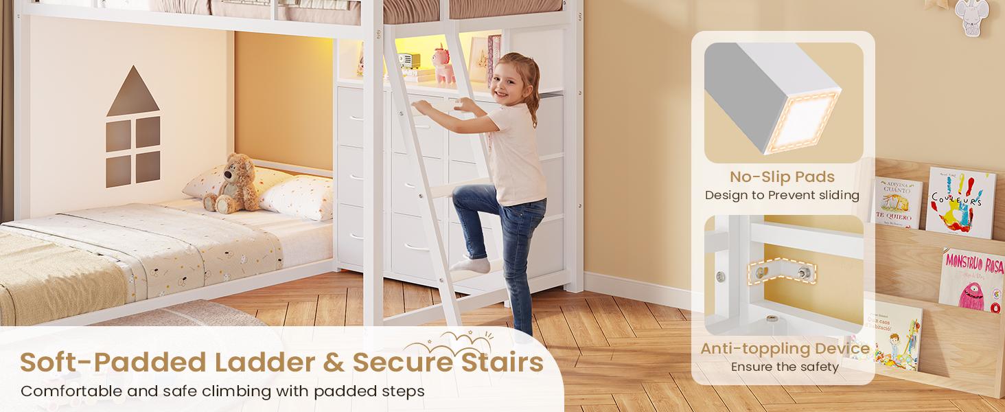 Hasuit Twin Over Twin Bunk Bed with 9 Storage Drawers, Twin Bunk Beds for Kids with LED Lights and Charging Station