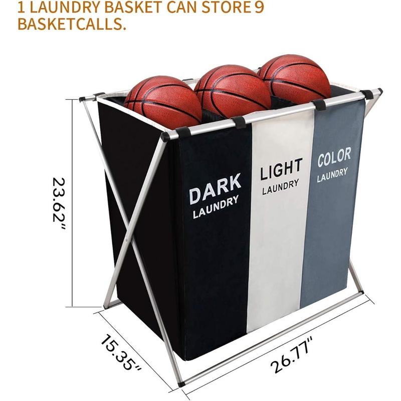 3-Section Laundry Sorter - Foldable Hamper with Waterproof Oxford Bags & Aluminum Frame - Dark/Light Color Printed Design - Space Saving for Home, Dorm, Apartment
