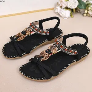 Women's Bohemian Sandals with Arch Support Black Summer Beach Flatform Comfortable Walking Flip Flops for Women Girl Footwear Boho Style Wedge Court Shoe