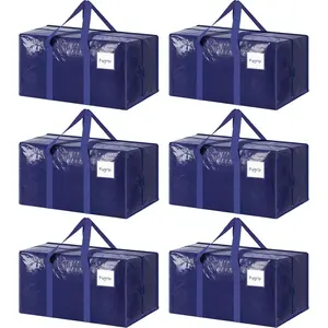 6-piece set of extra-heavy duty large moving bags, with sturdy zippers and comfortable handles, durable clothing storage bags, boxes, blue college supplies moving boxes, dark blue