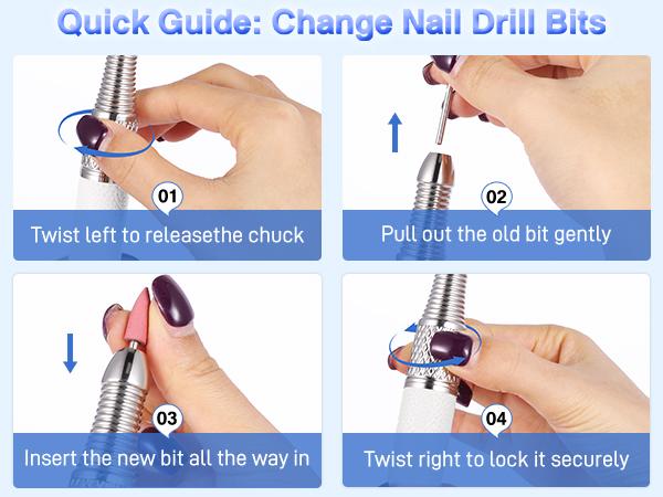 Electric Nail Drill 30000 RPM Brushless Motor, Rechargeable Professional Nail File with Battery & LED Display, Quiet Low-Vibration Nail Drill with 12 Bits for Manicure & Pedicure