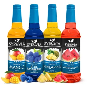 Syruvia Sugar Free Syrup, Fruit Flavors Variety Pack – Mango, Blue Raspberry, Pineapple & Watermelon – Gluten-Free, Kosher, 25.4 fl oz Bottles – Ideal for Beverages (Pack of 4)