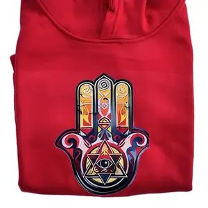 Dtf Hoodie - Red with Hand Design - Adjustable Strap, Casual Style Comfort Unisex Womenswear Sweatshirts Outfit Pullover