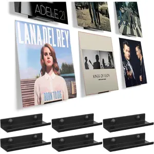 Vinyl Wall Mount 6 Pack, Black Metal Vinyl Holder Wall Display Shelf Record Wall Mount Stand for Albums LP Minimalist Record Wall Storage Set for CD Display in Office Home