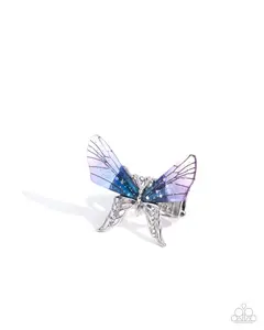 Light Landing - Blue and Purple Butterfly Silver Ring - Paparazzi
