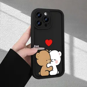 Cute Couple Bear Pattern Case for iPhone 17 Pro Max 16 16e 15 14 Plus 13 12 Mini 11 Air X XS Pattern Soft TPU Rubber Camera Protection Rugged Mobile Phone Cover Gift 2D printing Smartphone Cellphone
