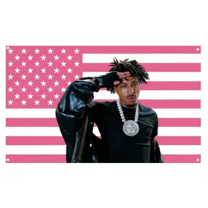 YoungBoy Never Broke Again Pink American Flag Tapestry 3x5 FT - Polyester Hip-Hop Fan Art Wall Hanging for Bedroom Decor, Trap Aesthetic Banner