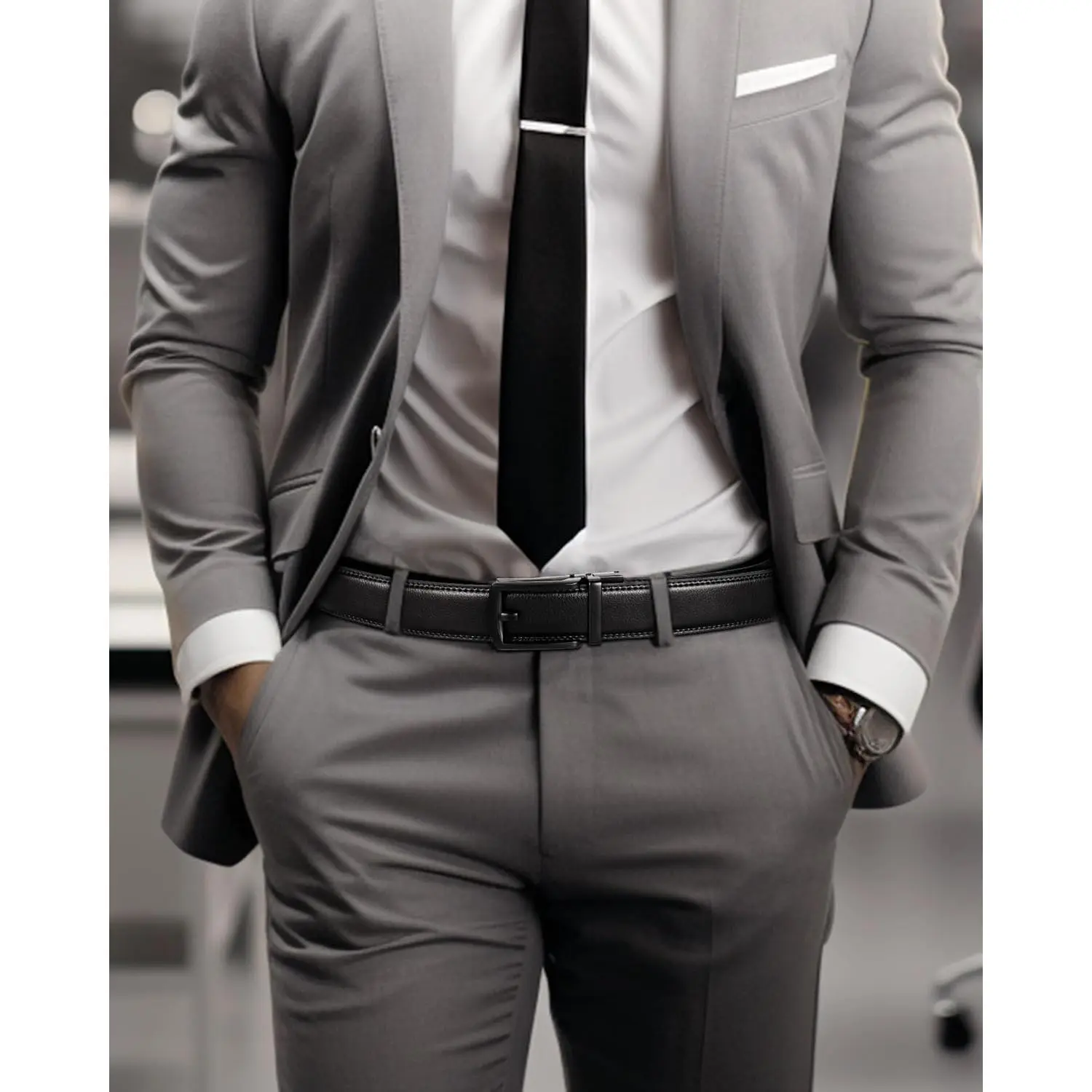 Ratchet Belts for Men, Black Comfort Click Belt, Slide Click Automatic Buckle
