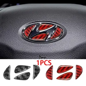 1pcs 3D Carbon fiber Car Steering Wheel Center Emblem Sticker Decal For Hyundai i10 i30 i20 i40 IX35 Sonata Santa Fe Accent Tucson Elantra Creta Kona Genesis Equus Coupe Azera ioniq N Line Interior Decoration