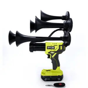Ryobi Thunderstrike Quantiple 5-Trumpet Air Horn Kit – 18V Battery, 140 dB Sound, Wireless Remote, All-Metal Construction, Professional-Level Output