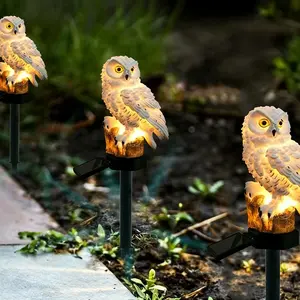 Solar Powered Owl Resin LED Landscape Light, Outdoor Garden Decoration Lawn Stake Lamp, Solar Energy Efficient Decorative Lighting