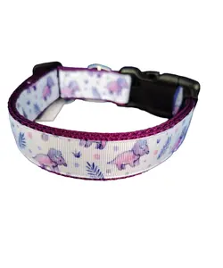 Purple Triceratops Dinosaur Purple Nylon Dog Collar MD, LG, XL, Leash