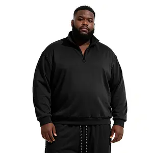 Men's Plus Size Spring/Autumn Shirts - Casual Sporty Style, Solid Color Zip-Up Polo Shirts for Men, Long Sleeve, Zippered Neck, Breathable Polyester Fabric