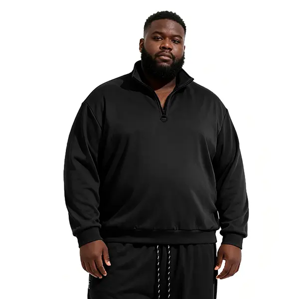 Men's Plus Size Spring/Autumn Shirts - Casual Sporty Style, Solid Color Zip-Up Polo Shirts for Men, Long Sleeve, Zippered Neck, Breathable Polyester Fabric