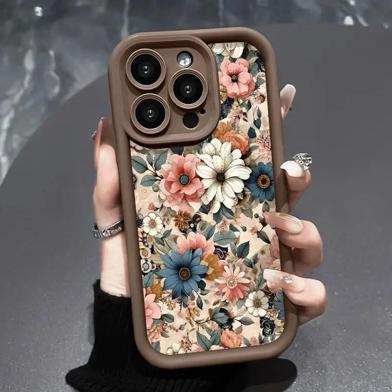 Soft Silicone Protective Cellphone Case, Blooming Flowers Design, Drop-Protection Shockproof Cover for iPhone 11/12/13/14/15/16/17 Pro, ProMax, Plus, Air | Mobile Phone Accessories