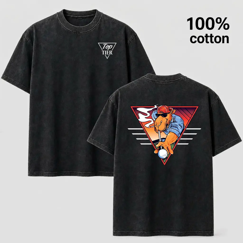 "Top Tier" Billiard Camel Graphic Tee - Vintage Wash 100% Cotton T-Shirt