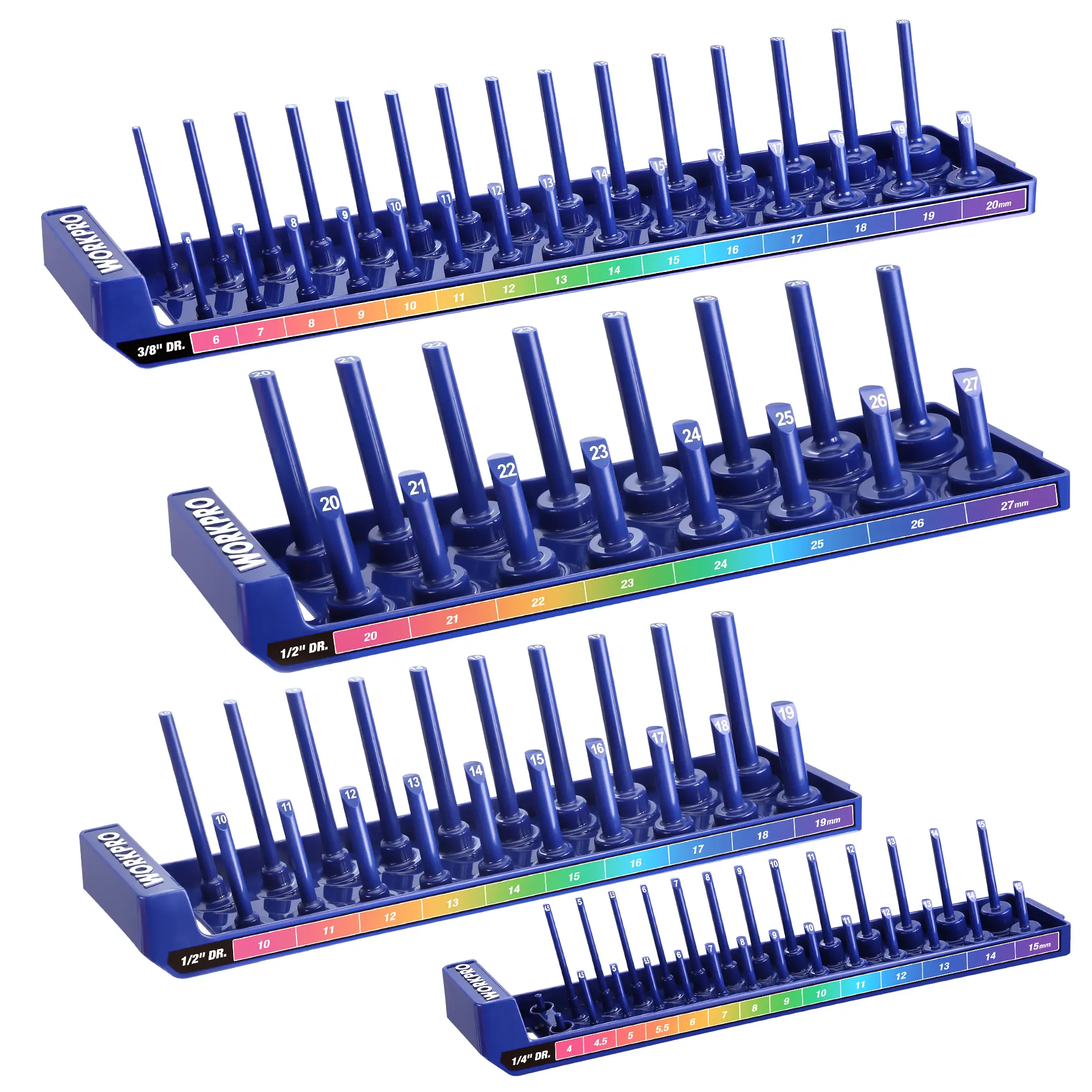 4 Packs - 1/4", 3/8", & 1/2" DR, Metric, Holds 94 Pieces Sockets