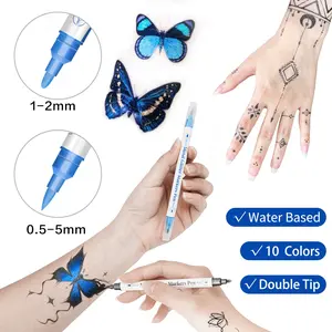 10 Color Temporary Tattoo Pens, DIY Nail Art Graffiti Pen Dual Head Marker, Soft Tip Metal Skin Marking Pen, Role Play Party Supplies
