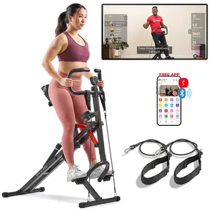 Sunny Health & Fitness Row-N-Ride Squat Assist Trainer, Home Gym Workout Fitness, 12-Level Hydraulic Resistance, Self-Leveling Pedals, Performance Monitor, Hybrid Rower Motion