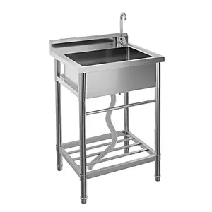 [TOP RATED - FLASH SALE] Garvee 20"D X 24"W X 41"H Free Standing Utility Sink Single Bowl Stainless Steel Commercial Kitchen Sink With Hot And Cold Water Pipe Indoor Outdoor