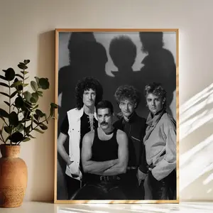 Classic Queen Band Portrait Wall Art Vintage Black and White Art Posters Funky Aesthetic Canvas Prints Retro Bar Cart Decor for Bar Bedroom