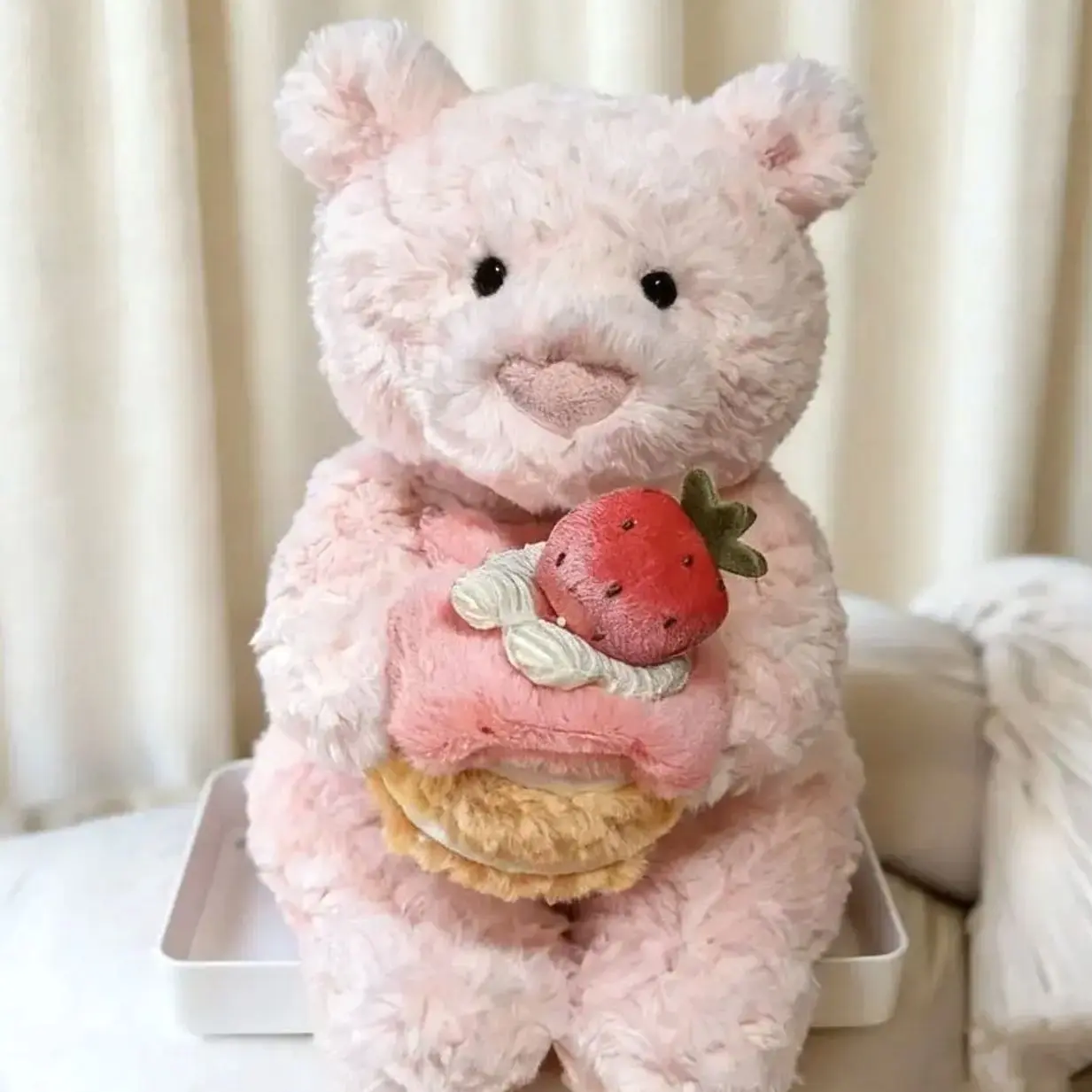 jellycat Leola Bear with Strawberry Cake Stuffed Animal – Adorable Plush Gift with Dust Bag, Collector & New Born Gift