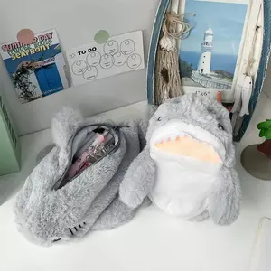 Fashion Shark-Shaped Large Capacity Portable Penci!Case, Soft Plush Polyester Travel School MakeupEarphone Storage Bag, Cute Women's Accessory