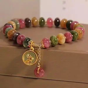 1pc a Multicolored Natural Stone Bracelet - a Handcrafted Bohemian Bead Bracelet Featuring a Rabbit Charm - Vintage Jewelry for Women - Everyday Additions - a Charming Gift
