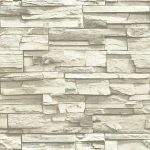 RoomMates Natural Stacked Stone Peel And Stick Wallpaper Gray: Removable Vinyl, Self-Adhesive, Modern Bricks Pattern