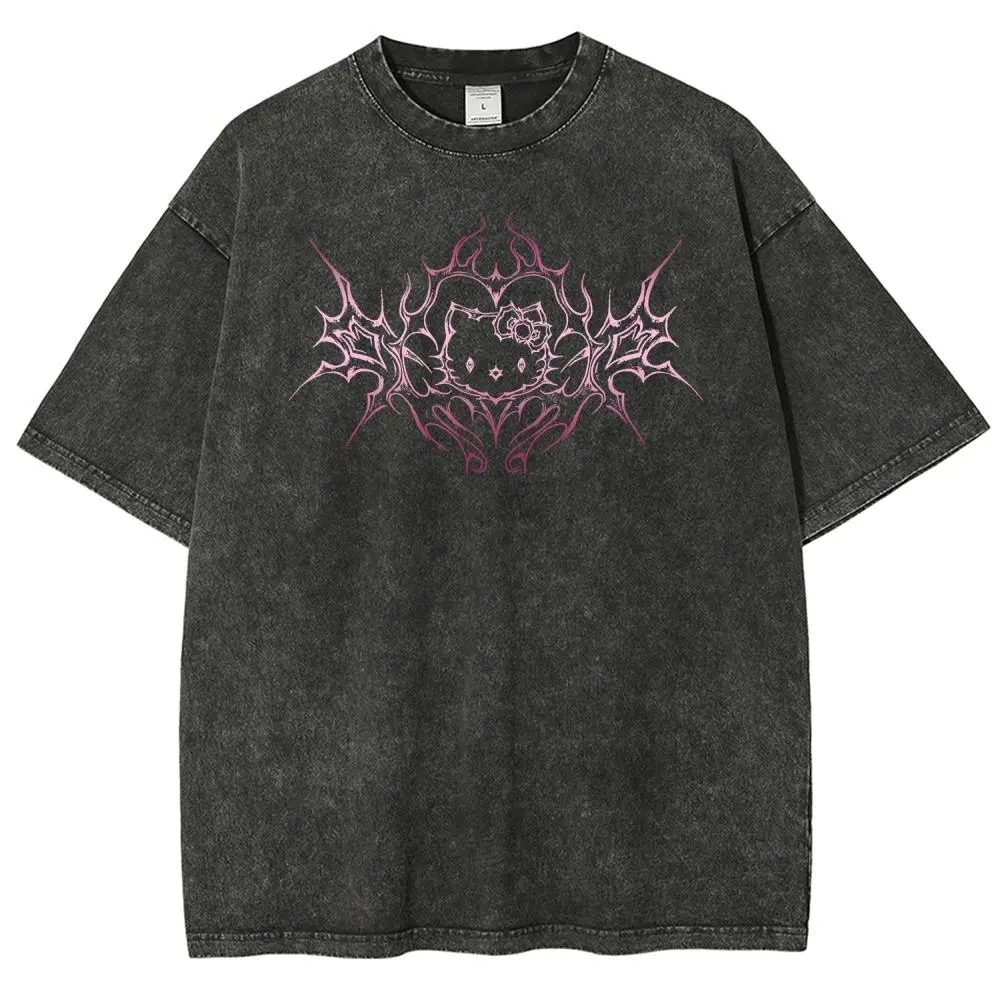 Pink Wizard Cat with Star Wand Vintage Oversize Unisex Washed T-Shirt for Women and Men's Unisex Fit Batik Cotton Oversize Streetwear Menswear Super Soft Pre-Shrunk