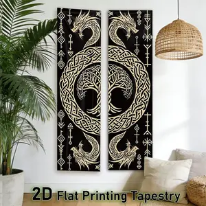 2D Flat - 2pcs Celtic Dragon Vertical Modern Tapestry | Viking Rune Wall Tapestry for Bedroom | Mystic Nordic Style Long Narrow Wall Hanging for Living Room & Dorm Decor | Spring Home Decoration
