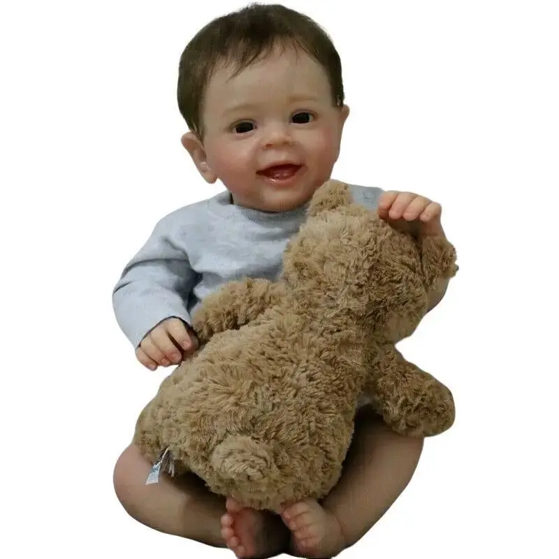 22 Inches Doll Boy Cute Face Short Hair RebornBaby Realistic Artist Hand Painted True Newborn Baby Doll for Collection Festivals Birthdays Halloween Christmas Gift for Children Aged 3 and Above